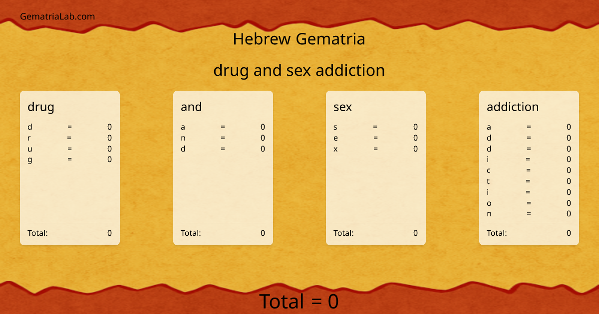 drug and sex addiction in hebrew Gematria